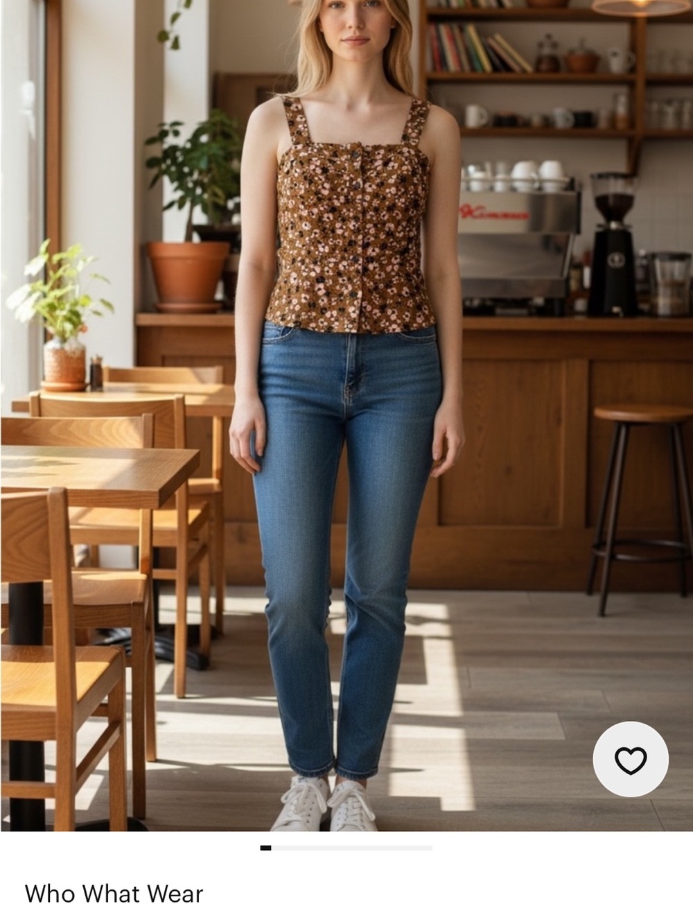 Who What Wear Brown Floral Square-Neck Top